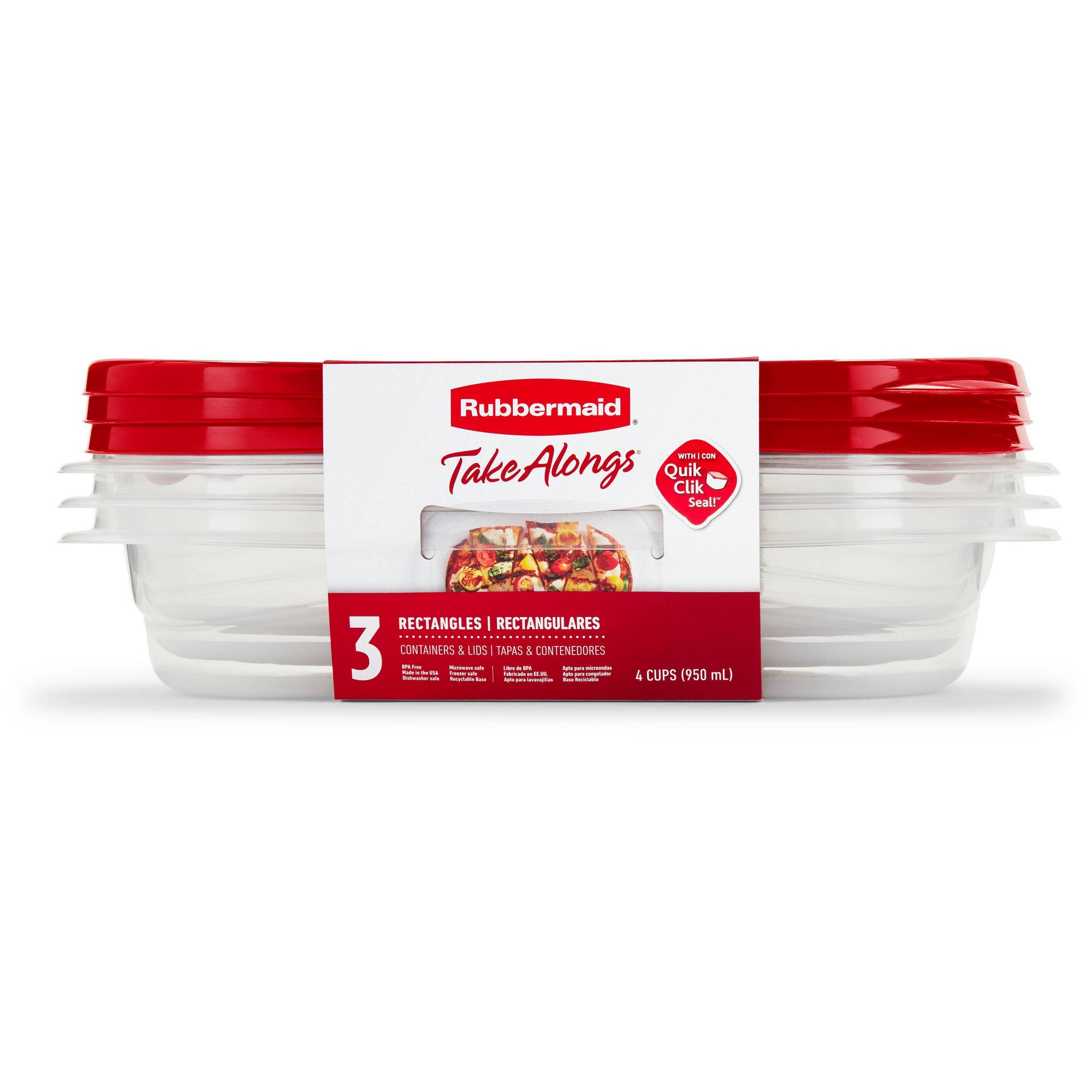 Meal Prep Lunch - 3 contenitori rettangolari rossi per alimenti