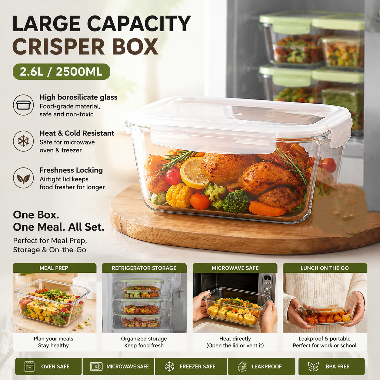 Meal Prep Container - Contenitore in Vetro per Alimenti di