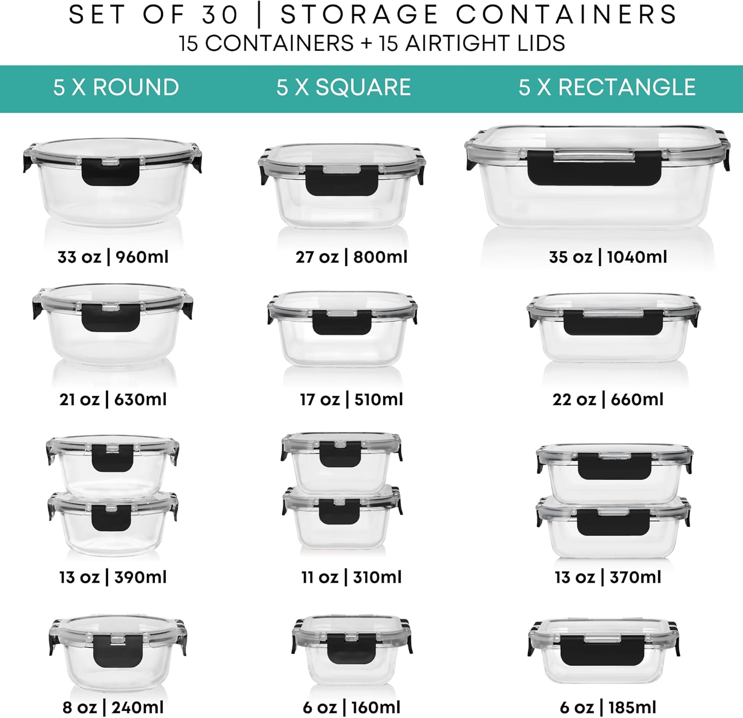 Set di 30 Contenitori in Vetro - Meal Prep Lunch recensione e prezzo